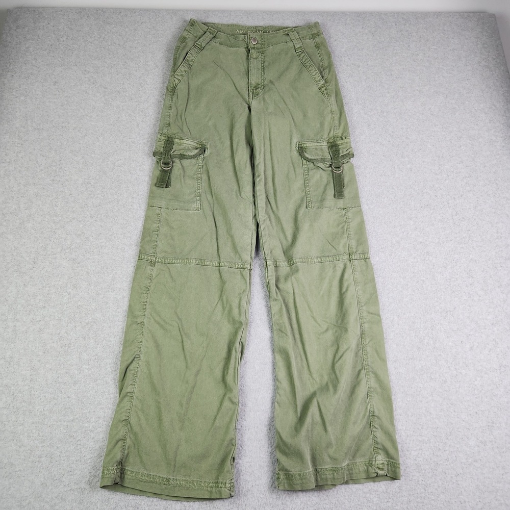 American Eagle Cargo Pants Womens 000 Olive Green Stretch Comfort Utility D-Ring